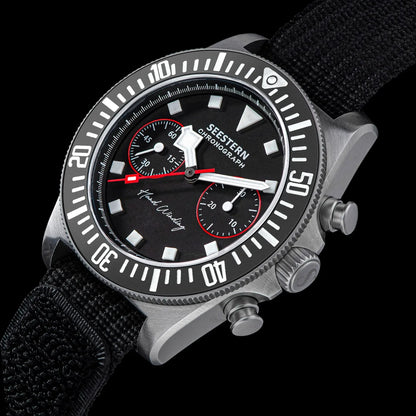 SEESTERN Chronograph Herren-Mechanikuhr Tianjin ST1901 Uhrwerk Saphirglas-Armbanduhr mit Nylon-Klettarmband, Leuchtzeigern und Skelettdesign