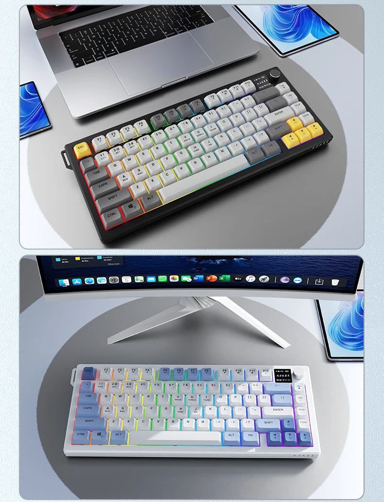 AJAZZ AF82 Office Low Profile Tastatur RGB kabelgebundene/kabellose Gaming-Tastatur 75% Layout 82 Tasten 4000mAh Akku für Win/Mac