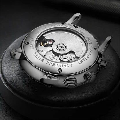 Men's Business Watch Mechanical Movement Multifunction Chronograph Stainless Steel Waterproof Automatic Calendar Sapphire
