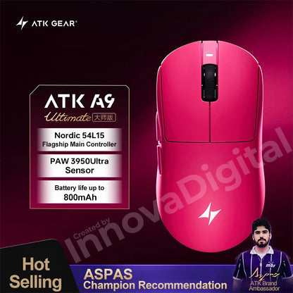 ATK Dragonfly A9 Ultimate Wireless Gaming Mouse, PAW3950 Ultra Sensor, 8KHz Polling Rate, Ultra Lightweight Ergonomic Gaming Mouse for FPS & Esports