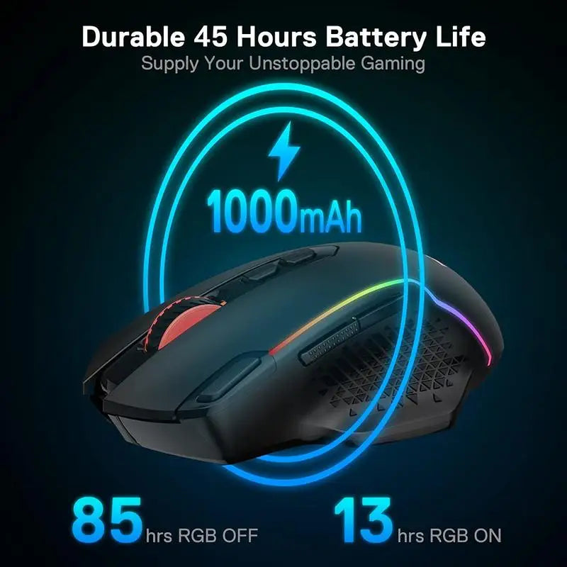 Rato Gaming Sem Fios Redragon M810 Pro, 10000 DPI, Rato Gamer com Fio c/ Tecla Rapid Fire, 8 Botões Macro, Rato Preto/Branco