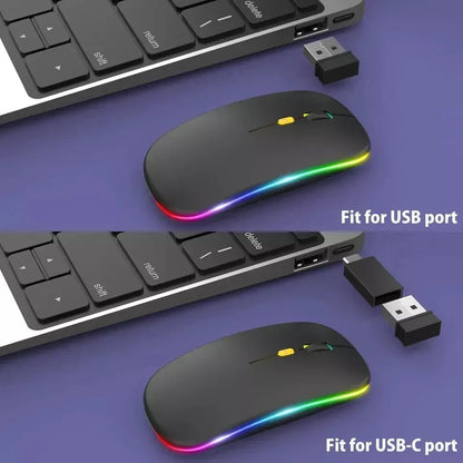 Ratón inalámbrico recargable de doble modo, compatible con Bluetooth y USB 2.4G, para ordenador, portátil, iPad, tablet y notebook, ratón gaming