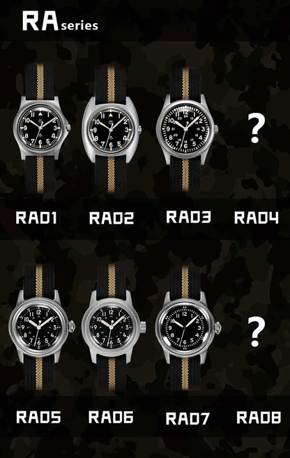RDUNAE RA05 Vintage Military Watch 2035 Movement Quartz K1 Mineral Glass Crystal Stainless Steel Luminous Waterproof Men's Watches