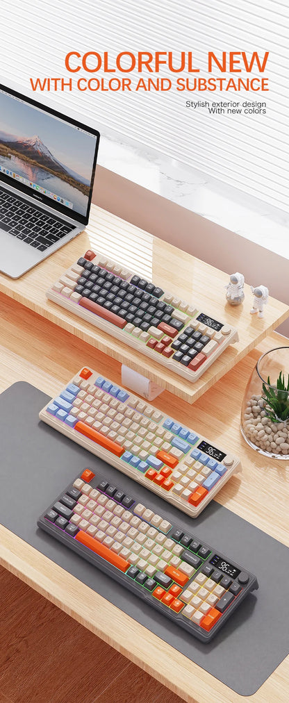 Tastiera wireless Bluetooth M96 FREEWOLF con display digitale, retroilluminazione RGB, batteria da 2000mAh e keycap PBT per PC/laptop