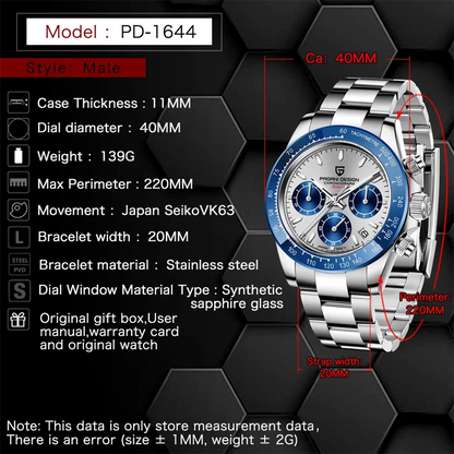 Neue PAGANI DESIGN PD1644 Luxus-Quarzuhr für Herren mit automatischem Datum, sportliche Armbanduhr, 100m wasserdicht, Chronograph, Herrengeschenk