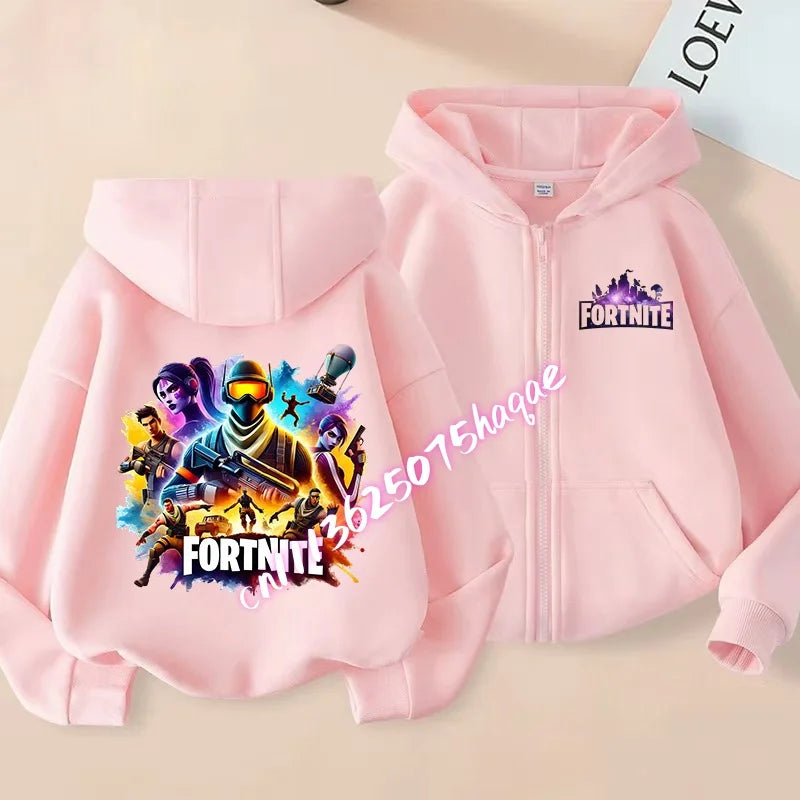 Fortnites Kids Zipper Hooded Coats Anime Fortress Night Sweatshirts Game Spring Autumn Hoodies Sportwear Children Clothes Gift