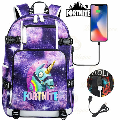 Ultima Knight F-Fortnited Battle Royale Rucksack mit USB-Ladeanschluss, Anime-Figuren und Studienfach für Schreibwaren für Schüler