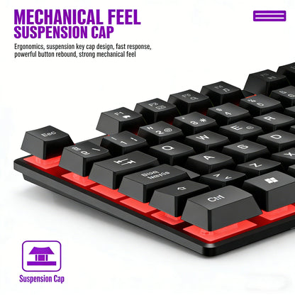 Mechanisches Gaming-Keyboard mit heller RGB-Hintergrundbeleuchtung, kabelgebundene USB-Tastatur für Büro und Zuhause, Medientasten, Russisch, Spanisch, Arabisch, Englisch