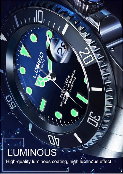 LOREO Original Men's Business Watch 20ATM Waterproof Wristwatch Top Brand Casual Sport Seagull Automatic Mechanical Watch Men