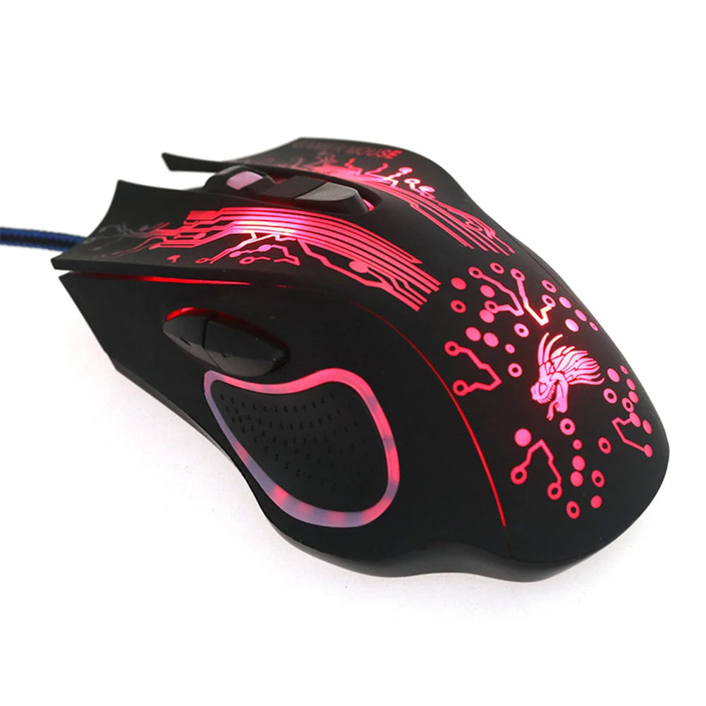 Mouse da gaming cablato USB 2400 DPI con retroilluminazione LED, mouse professionale per gamer, ergonomico, per PC, laptop e MacBook