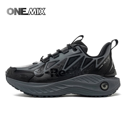 ONEMIX Men Trail Running Shoes Wearable Anti-Slip Leather Sneakers Support Stable Off-Road Sports Shoes Outdoor Walking Sneakers