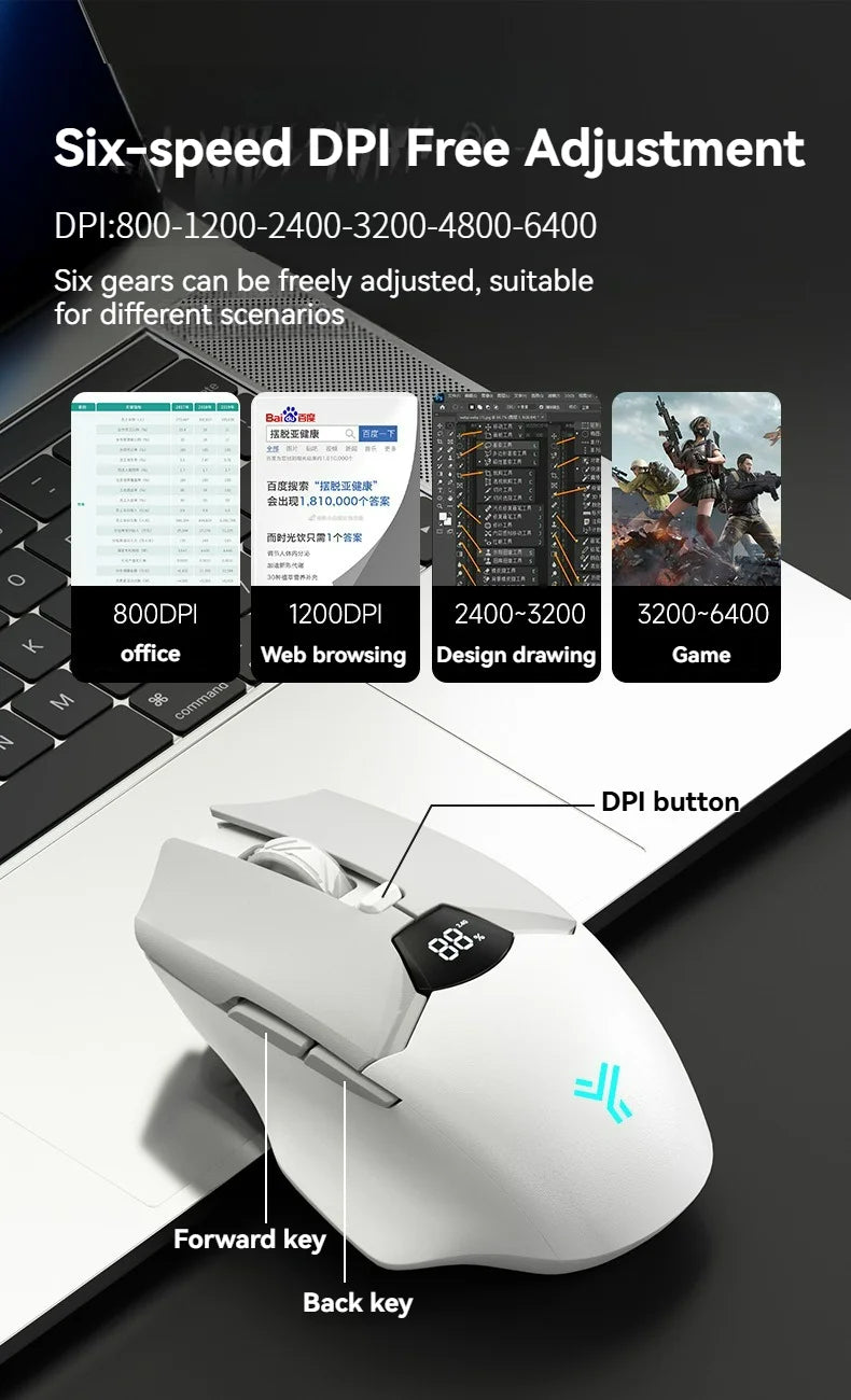 Kabellose Bluetooth-Maus, intelligentes Bildschirm-Display, Dual-Mode-Stummschalttaste, 600mAh Lithium-Akku, Office-Maus für Tablet und Notebook