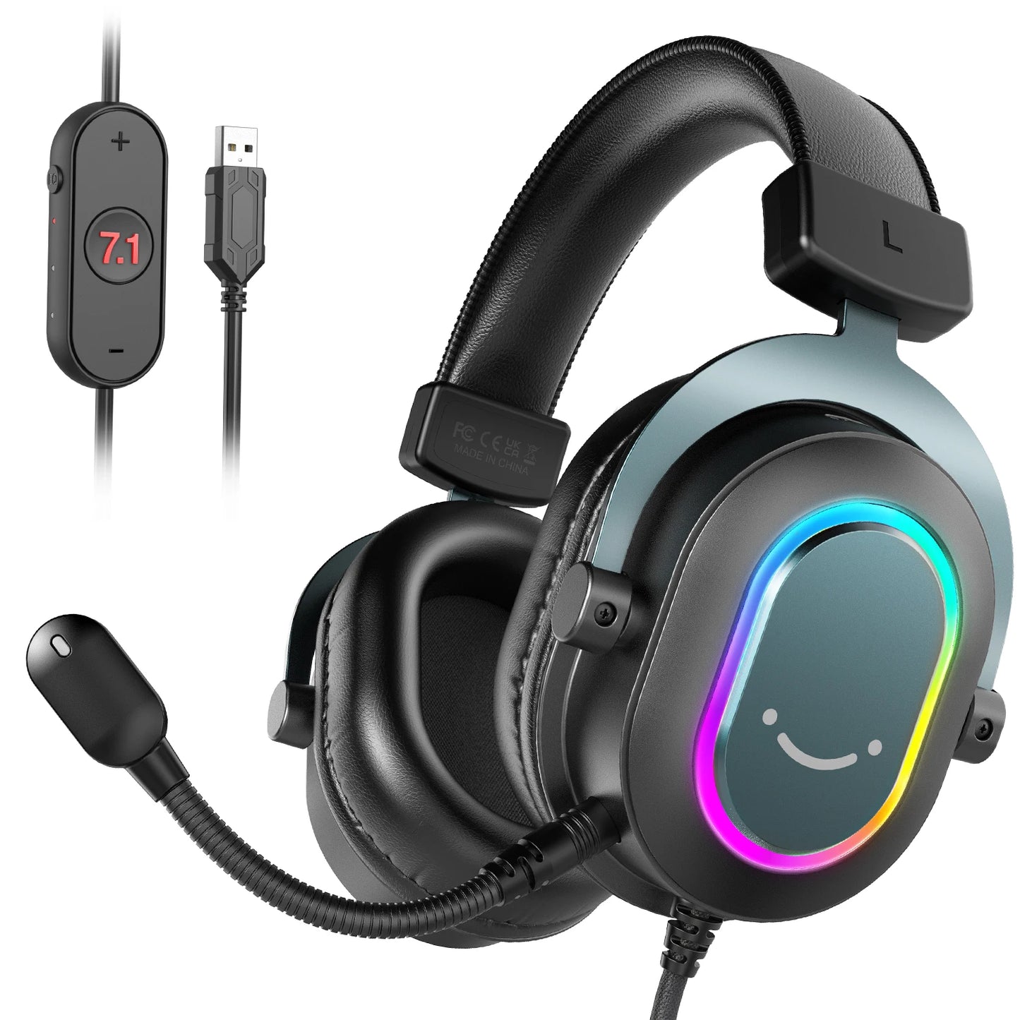 Auriculares gaming RGB FIFINE con micrófono – Auriculares USB circumaurales con cable, sonido envolvente 7.1, para PC, PS4 y PS5, con modos EQ y aislamiento de ruido