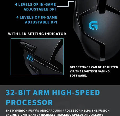 Laidinė žaidimų pelė Logitech G402, 32 bitų ARM procesorius, 8 mygtukai, 500 IPS, neslystanti – visos dienos žaidimų ir darbo sesijoms