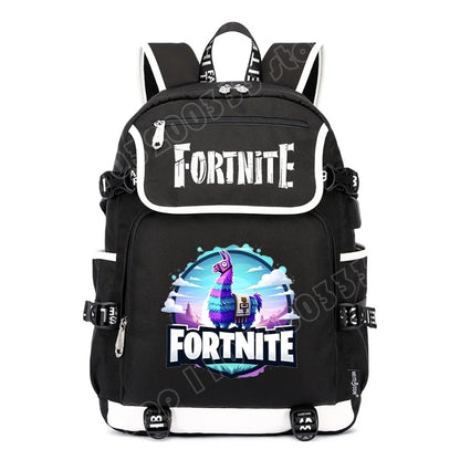 Mochila Fortnite de Grande Capacidade, Saco de Ombro Casual com Porta USB, Unissexo, Estilo Anime, para Estudantes, Nova Mala Escolar Elegante, Presente de Papelaria