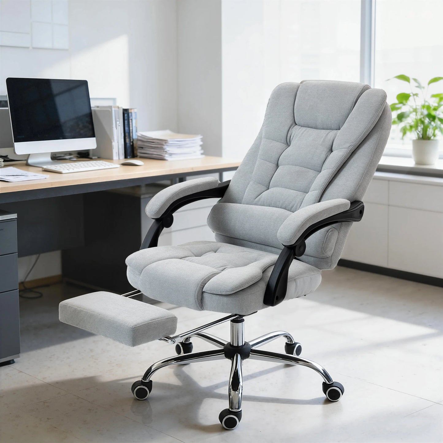 Massage- und beheizter Bürostuhl, Bürostuhl, höhenverstellbar, verstellbare Rückenlehne, 65x70x111-119cm, grau