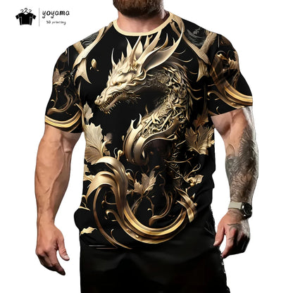 Men's T-shirts Dragon Pattern Short Sleeve Tee Fashion Street O-Neck Top Trend Animal 3D Printing Loose Versatile Men's Clothing