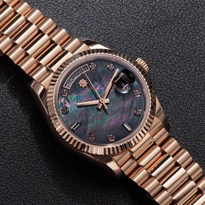 Sugess 36mm Mens of Watch Automatic Dandong Peacock SL3034 Day Movement Sapphire Glass 100m Waterproof Wristwatches MOP Date New