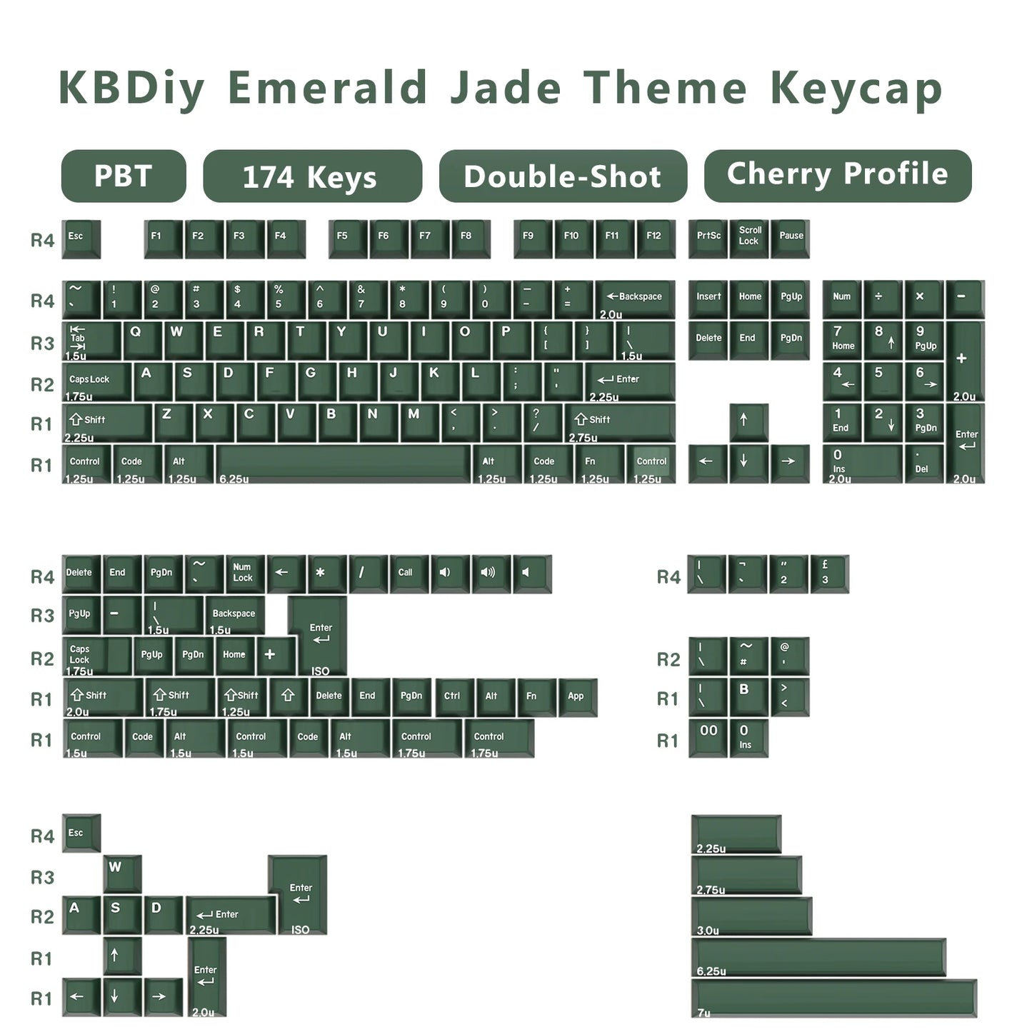 KBDiy 174 Tasten/Set PBT GMK Apollo Tastenkappen, Double-Shot, minimalistisches ISO-Cherry-Profil, für mechanische Gaming-Tastaturen, Tastenkappen für MX