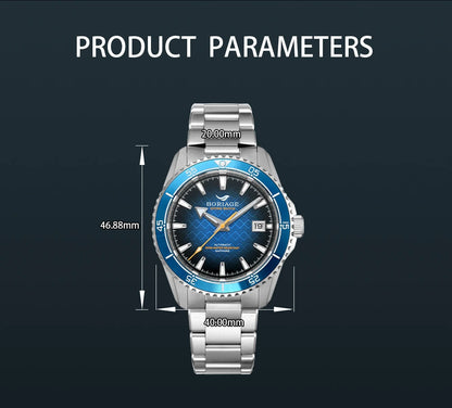 BORIAGE Fully automatic mechanical diving watch, 200m Water Resistance Miyuda 9015 movement men's watch