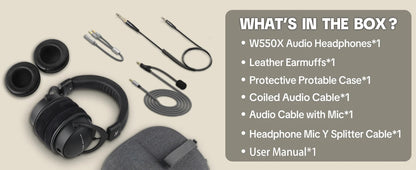 Auscultadores com Fios Over-Ear Talomen TOP W550X com Drivers de 50mm, Graves Profundos, Cabo Amovível e Microfone Integrado – Auscultadores para Gaming, DJ, Estúdio e Escritório