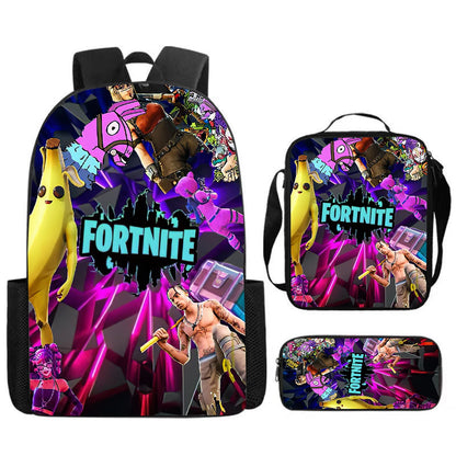 Cute Cartoon 3pcs Set School Backpack with Lunch Bag and Pencil Case, Large Anime Fortnite Kids School Bags for Boys and Girls
