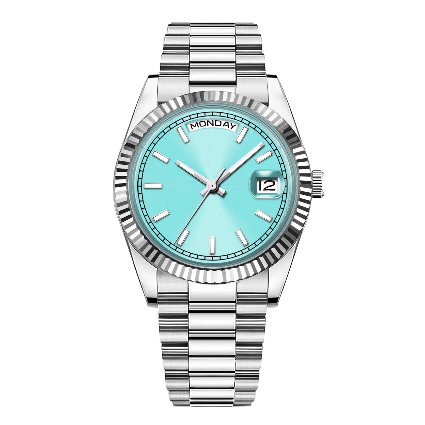 Orologio meccanico da uomo CORGEUT NH36 con indicazione di giorno e data, bracciale President, cassa in acciaio, lunetta arcuata filettata, impermeabile