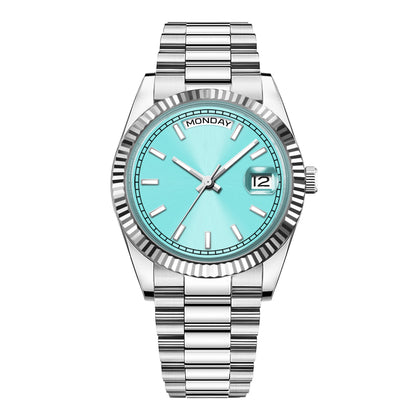 Orologio meccanico da uomo CORGEUT NH36 con indicazione di giorno e data, bracciale President, cassa in acciaio, lunetta arcuata filettata, impermeabile