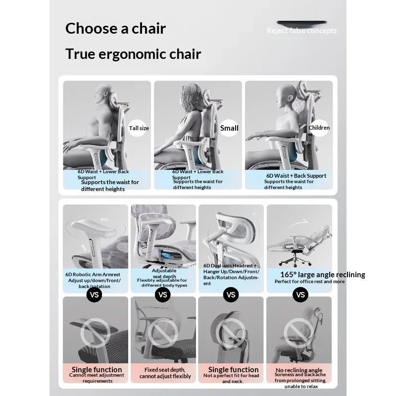 Silla de oficina de malla ergonómica con soporte lumbar ajustable, giratoria y reclinable, con reposacabezas y ruedas, para home office, oficina y gaming
