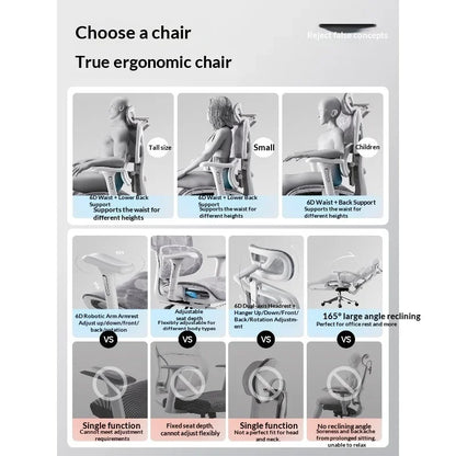 Silla de oficina de malla ergonómica con soporte lumbar ajustable, giratoria y reclinable, con reposacabezas y ruedas, para home office, oficina y gaming