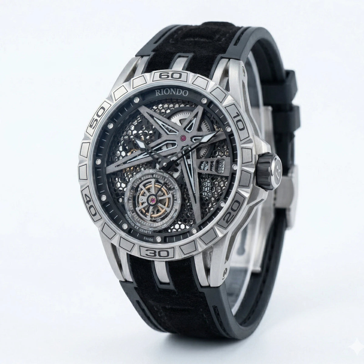 OBLVLO Mens Luxury Machinery Skeleton Dial Mechanical Automatic Watch Analog White Rubber Band Military Watch RD-901