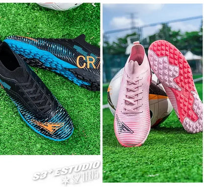 Kids Anti-Collision Toe Football Boots Lace-Up Closure Short Non-Slip Studs Wearproof Breathable Outdoor Grass Game Shoes