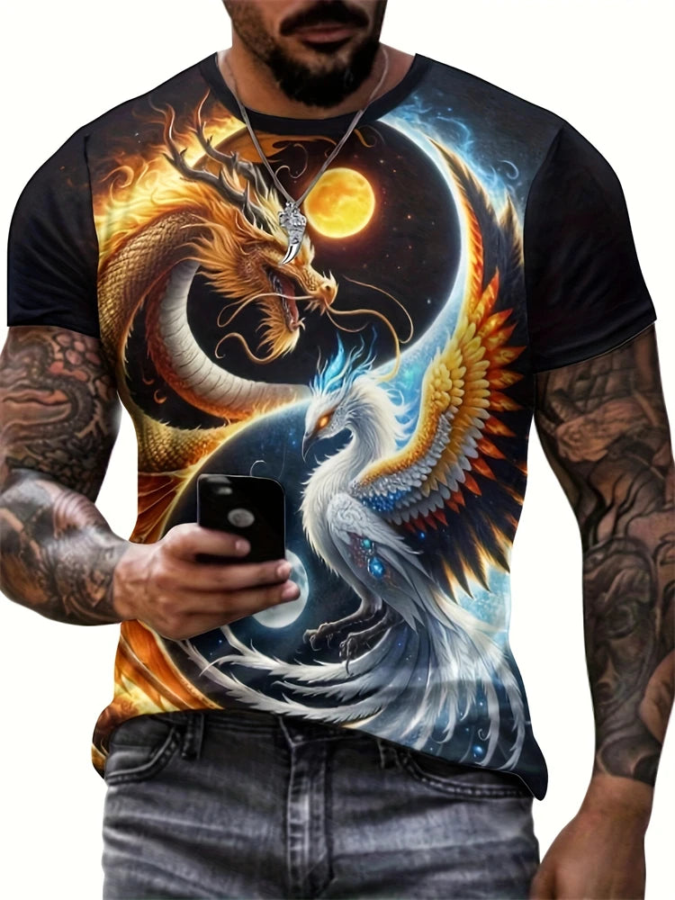 Modni muški T-shirt kratkih rukava s okruglim izrezom, T-shirt s 3D printom vuka, muški ležerni sportski T-shirt kratkih rukava, ulični top