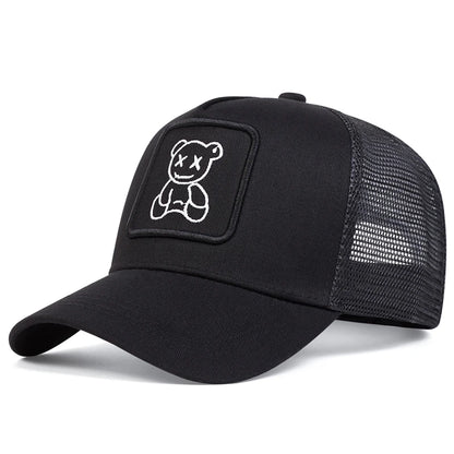 Cute Bear Embroidery Mesh Trucker Hat Unisex Adjustable Baseball Cap Spring Summer Outdoor Casual Sunscreen Hat