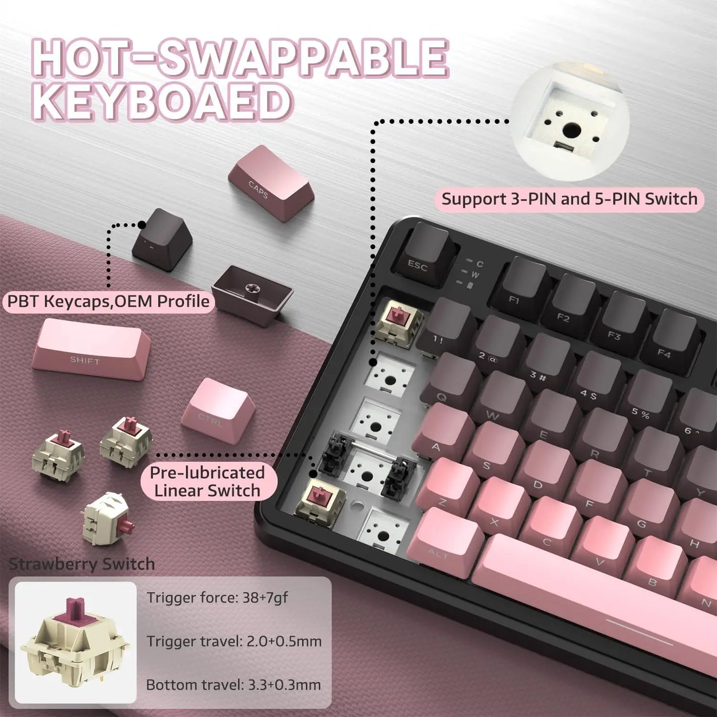 Attack Shark X87 Wireless Mechanical Keyboard, Tri-Mode Hot Swappable Gasket Gaming Keyboard with RGB Backlit, Bluetooth 5.0/2.4GHz/USB-C TKL Mechanical Keyboard