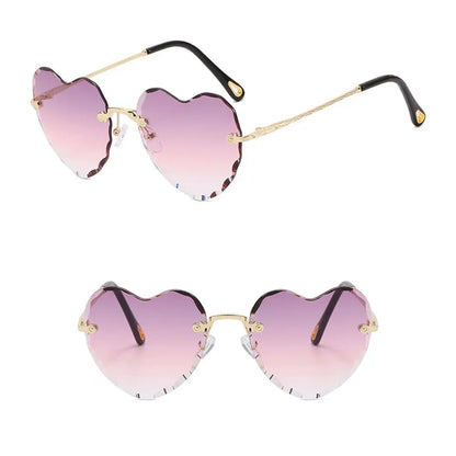 Heart Sunglasses Rimless Metal Frame Heart Shaped Sunglasses Gradient Lens Love Heart SunGlasses Women Eyewear UV400 Protection
