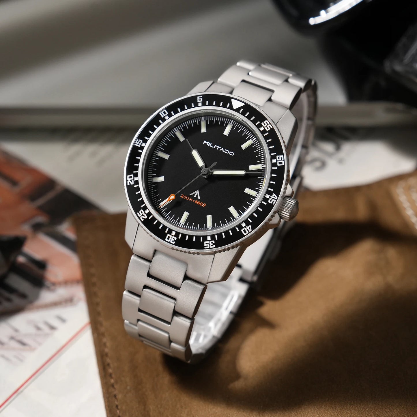MILITADO ML25 VH31 Sweep Second Quartz Watch Men Swiss Ronda 515 Movement 200m Sapphire Crystal Ceramic Bezel 316L Steel Watches
