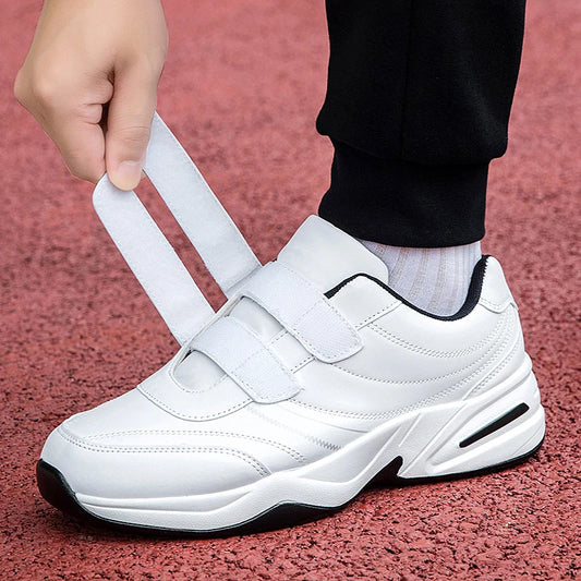Men's Adjustable Hook and Loop Leather Sneakers Casual Sports Shoes White Sneakers Masculino Zapatillas Deportivas Tennis