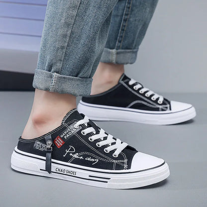 Tendance Designers hommes demi pantoufles été homme chaussures vulcanisées antidérapant résistant à l'usure chaussures en toile chaussures à bouche peu profonde pour hommes