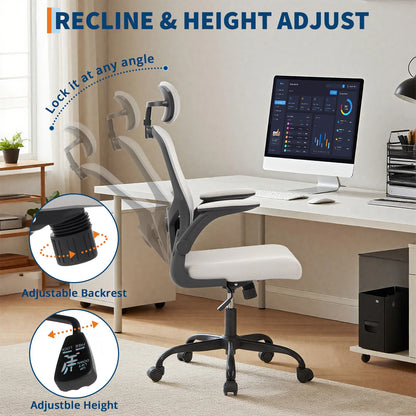 Ergonomic High Back Mesh Office Chair Adjustable 2D Headrest Lumbar Support Rotatable Arms Reclining Swivel Desk Chair for Home