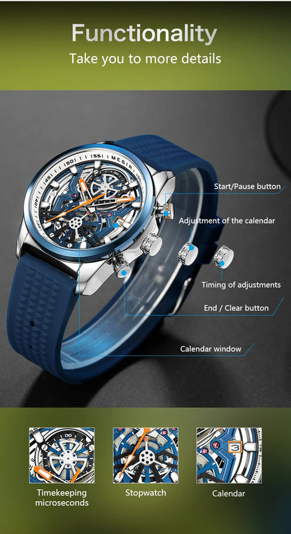 MEGIR Chronograph Quartz Watch Men Fashion Waterproof Yellow Silicone Strap Sport Wristwatch with Luminous Hands Auto Date 2235