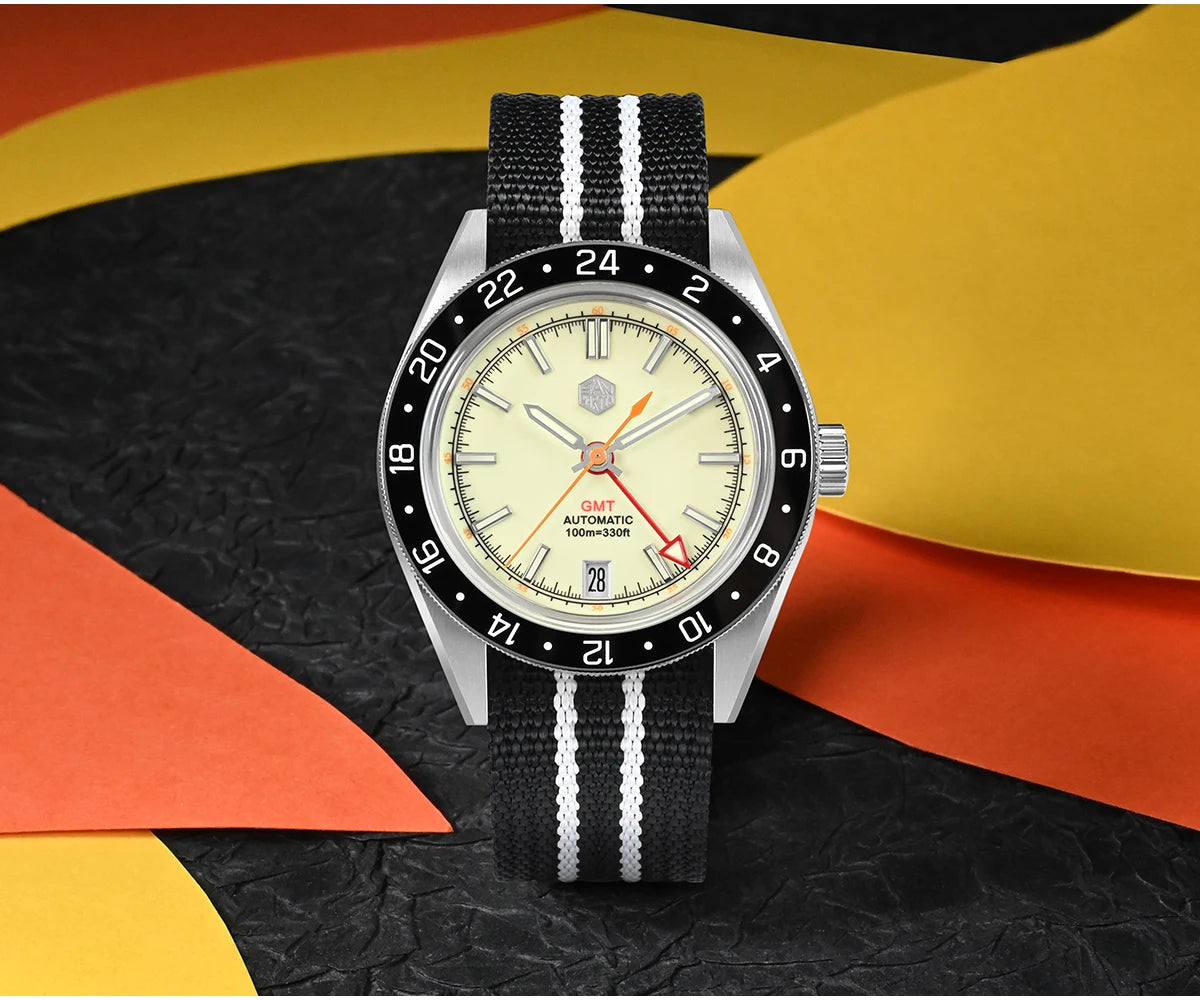 San Martin 39.5mm Limited Edition Full Lume Dial Automatic Men's Watch NH34 GMT 6H Date 10Bar Luxury Watch SN0116W