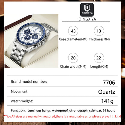 Luxury Brand Men Quartz Watch Waterproof Luminous Stainless Steel Men's Watches 24 Hours Chronograph Date Business Watch For Man