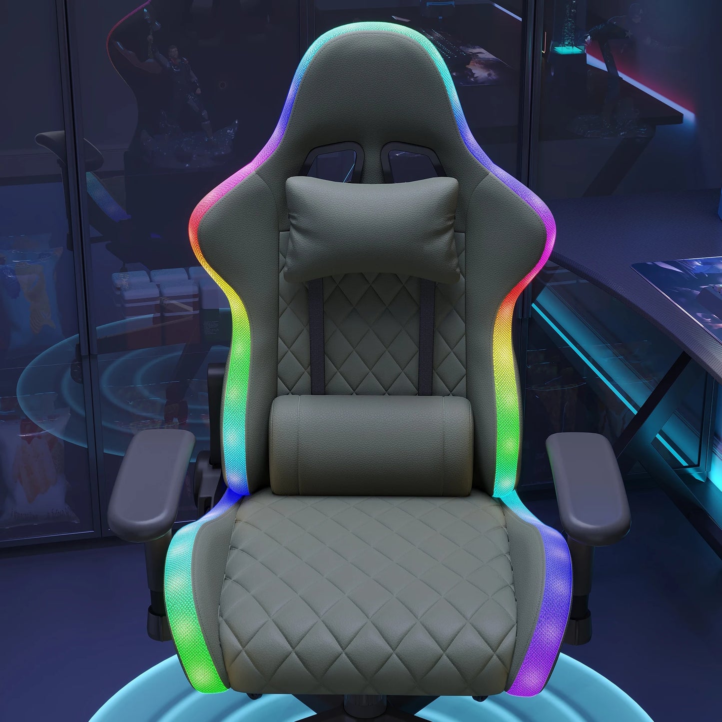 Gaming Chair, Ergonomic Gaming Chair with LED, Adjustable Computer Chair for Teenagers, Lumbar Cushion, Gamer Chair, Black