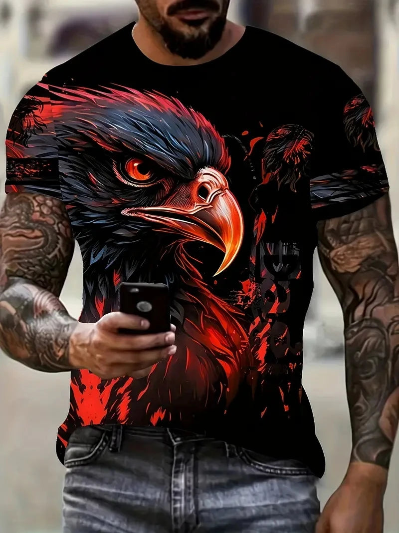 New Cool Eagle Pattern T Shirt For Men Clothing 3D Print Flame Eagle Summer Streetwear Trendy Short Sleeve Men  T-Shirts Tops