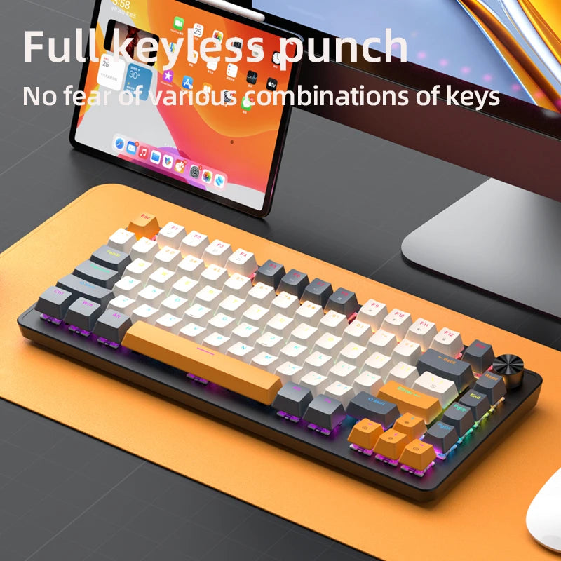 APAYADO 75% Mechanical Keyboard Wired Gaming Keyboard with Media Knob, Hot-Swappable RGB Backlit 82-Key Mechanical Keyboard for PC & Laptop