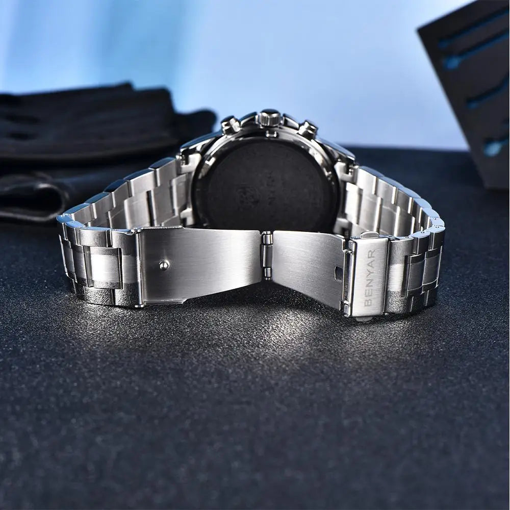 BENYAR 2024 New 40MM Men's Quartz Watch 50M Waterproof Automatic Diving Watch Luxury Fashion Men's Stainless Steel Watch