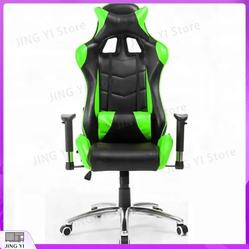 Chaise de jeu ergonomique avec fonction de massage, hauteur réglable, inclinable, en cuir PU, chaise de bureau, pédale repose-pieds, chaise d'ordinateur