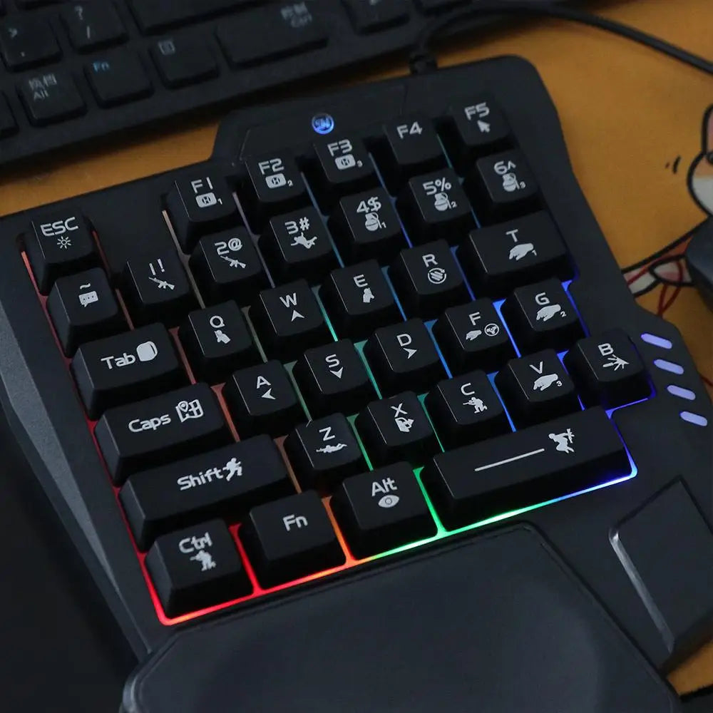 USB Single Hand Keyboard Luminous Ultra-slim One Handedly Keyboard 3 Color Backlight 35 Keys Gaming Mechanical Keyboard Laptop
