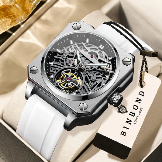 BINBOND mechanical wristwatches for men luxury luminous waterproof automatic accurate tourbillon men's watch skeleton reloj